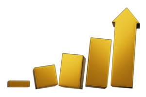 3D Photo Gold bar graph chart on transparent background Financial and Investment statistics are showing a better trend concept png