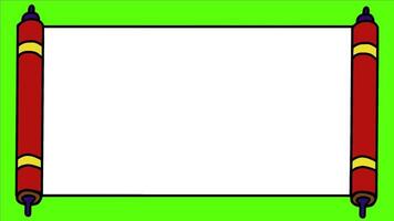 Cartoon animation of an old scroll or piece of open parchment on a green background. Perfect for footage, films, advertising and presentations video