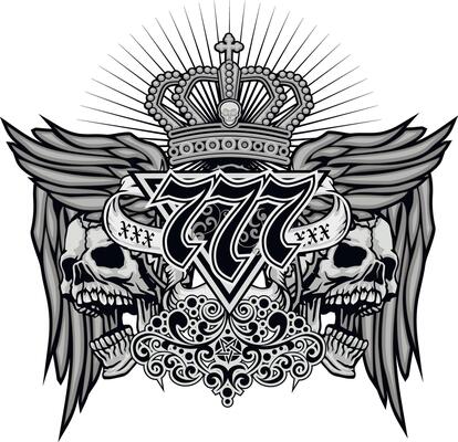 grunge skulls with wings and crown