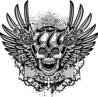 grunge skull and wings and thorns vector