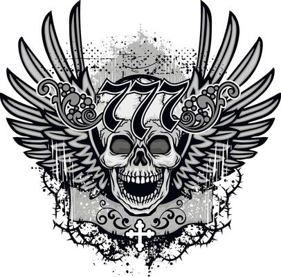 grunge skull and wings and thorns