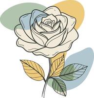 a rose line art illustration with color blobs style vector