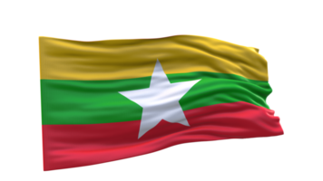 Myanmar Flag 3d render waving fabric textured clipart transparent background image png