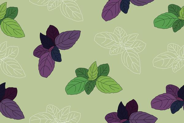 Seamless pattern with mint leaves. Floral background with fresh mint leaf. Medicinal plants and herbs. illustration.