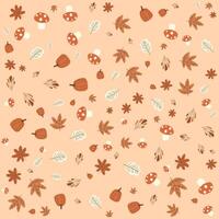 Autumn Pattern Set with Mushrooms and Leaves in Earthy Tones vector