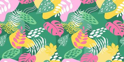 Seamless pattern with abstract tropical leaves and branches. Exotic natural print. vector