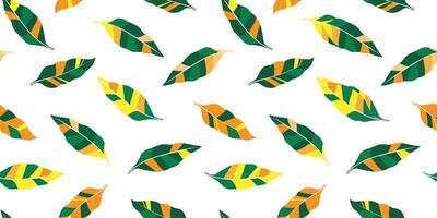 Seamless pattern with bright abstract tropical leaves of different colors. vector