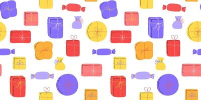 Seamless pattern with gifts. Abstract boxes with bows. Festive decoration print. vector