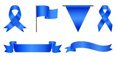 Blue award ribbon banners for text. Blank Blue award Ribbon Collection Pack Template. Ribbon loop, flag. Collection of Different Empty Blue Ribbon and Label Design. Various shapes vector