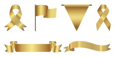 Golden award ribbon banners for text. Blank Gold award Ribbon Collection Pack Template. Ribbon loop, flag. Collection of Different Empty Gold Ribbon and Label Design. Various shapes vector