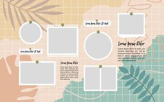 Pictures or photos frame collage layout abstract photo frames and digital photo wall template vector