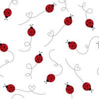 Ladybugs flying on dotted route seamless pattern isolate on white background. vector