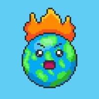 Pixel art Earth on Fire Representing Global Warming game asset design vector