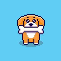 Pixel art Dog Biting a Bone game asset design vector