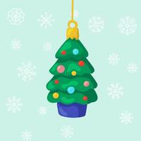 Christmas tree toy in the shape of a tree decorated with colorful balls. Spruce, evergreen tree vector