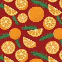 Christmas seamless pattern with tangerines and fir branches. illustration vector