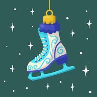 Christmas tree ornament in the shape of an ice skate. Traditional retro ornament for the tree. vector