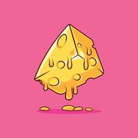 Cheese slice falling over on pink background vector