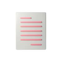 3D illustration of a white rectangular object with pink stripes symbolizing text. A minimalist design suitable for document concepts, messages, interfaces, and infographics vector