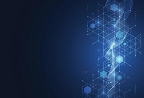 Abstract technology blue hexagons pattern background for Network connection concept with mesh dots and lines innovation vector