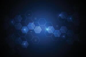 Abstract technology blue hexagons pattern background for Network connection concept with mesh dots and lines innovation vector