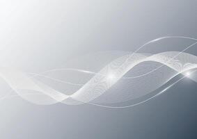 Abstract grey and white wave lines background with flowing particles. Business presentation concept. Brochure, Flyer, Science, Technology vector