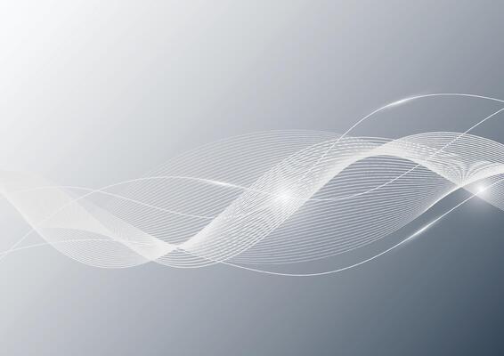 Abstract grey and white wave lines background with flowing particles. Business presentation concept. Brochure, Flyer, Science, Technology