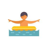 Boy floating on inflatable ring with open arms in the sea vector