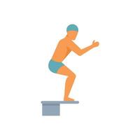 Professional swimmer preparing to jump from springboard in pool vector