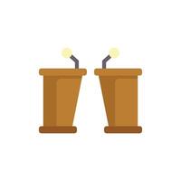 Two empty podium tribune rostrum stand with microphones for conference speech vector
