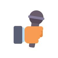 Hand holding microphone for interview or podcast recording vector