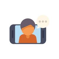 Person having a video call on a smartphone with a speech bubble vector
