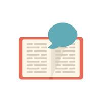 Open book telling story with speech bubble, reading and education concept vector