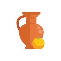Ancient clay amphora vase standing near ripe apple fruit vector