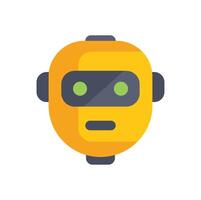 Yellow robot head expressing curiosity with green eyes vector