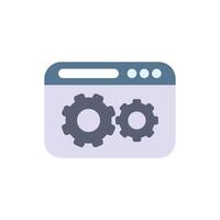 Website under construction with two gears rotating on screen vector