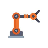 Orange robotic arm lifting object industrial automation icon vector
