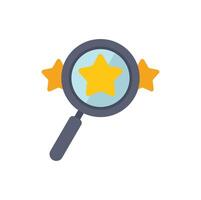 Magnifying glass focusing on customer reviews with stars for best quality rating vector