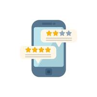 Smartphone displaying rating stars in speech bubbles, customer feedback and satisfaction concept vector