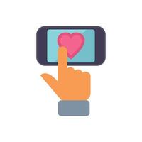 Hand tapping heart icon on smartphone screen vector