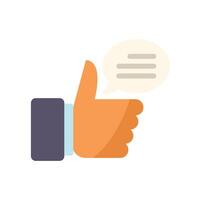 Hand showing thumb up with speech bubble for positive feedback vector