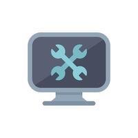 Computer screen displaying crossed wrenches for technical support vector
