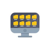 Desktop computer displaying folder icons representing data storage vector