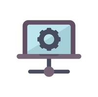 Laptop showing gear icon representing system settings configuration vector