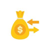 Money bag with two arrows pointing in opposite directions illustrating money flow vector