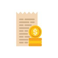 Stack of gold coins standing near paper receipt representing successful investment strategy vector