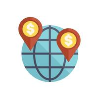 Global business opportunities two dollar sign location markers pinned on a world map globe vector