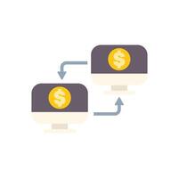 Money transferring between two computers using internet connection vector