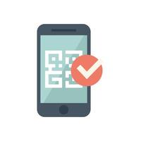 Smartphone scanning qr code with checkmark symbol for successful scan vector