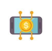 Mobile banking app showing dollar coin connected to network vector